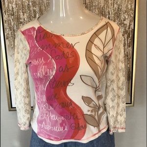 SIGRID OLSEN RARE PINK/ TAN GRAPHIC COTTON TOP